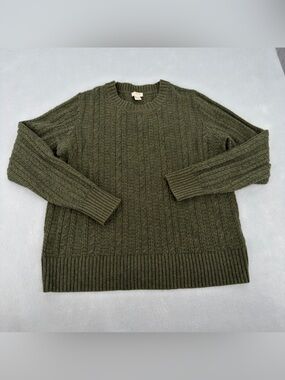 J.Crew Green Cable Knit Wool Blend Crewneck Sweater Medium